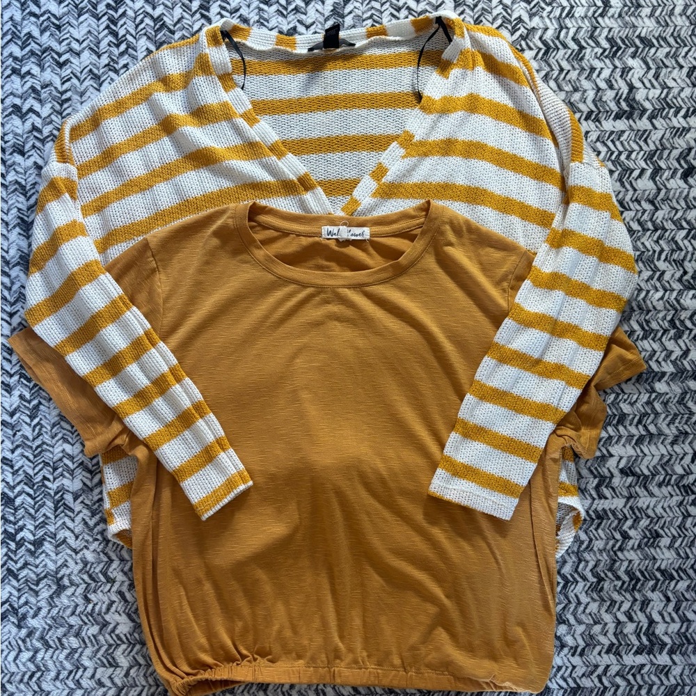 Women’s Mustard Yellow Top Bundle Size Large Stripes